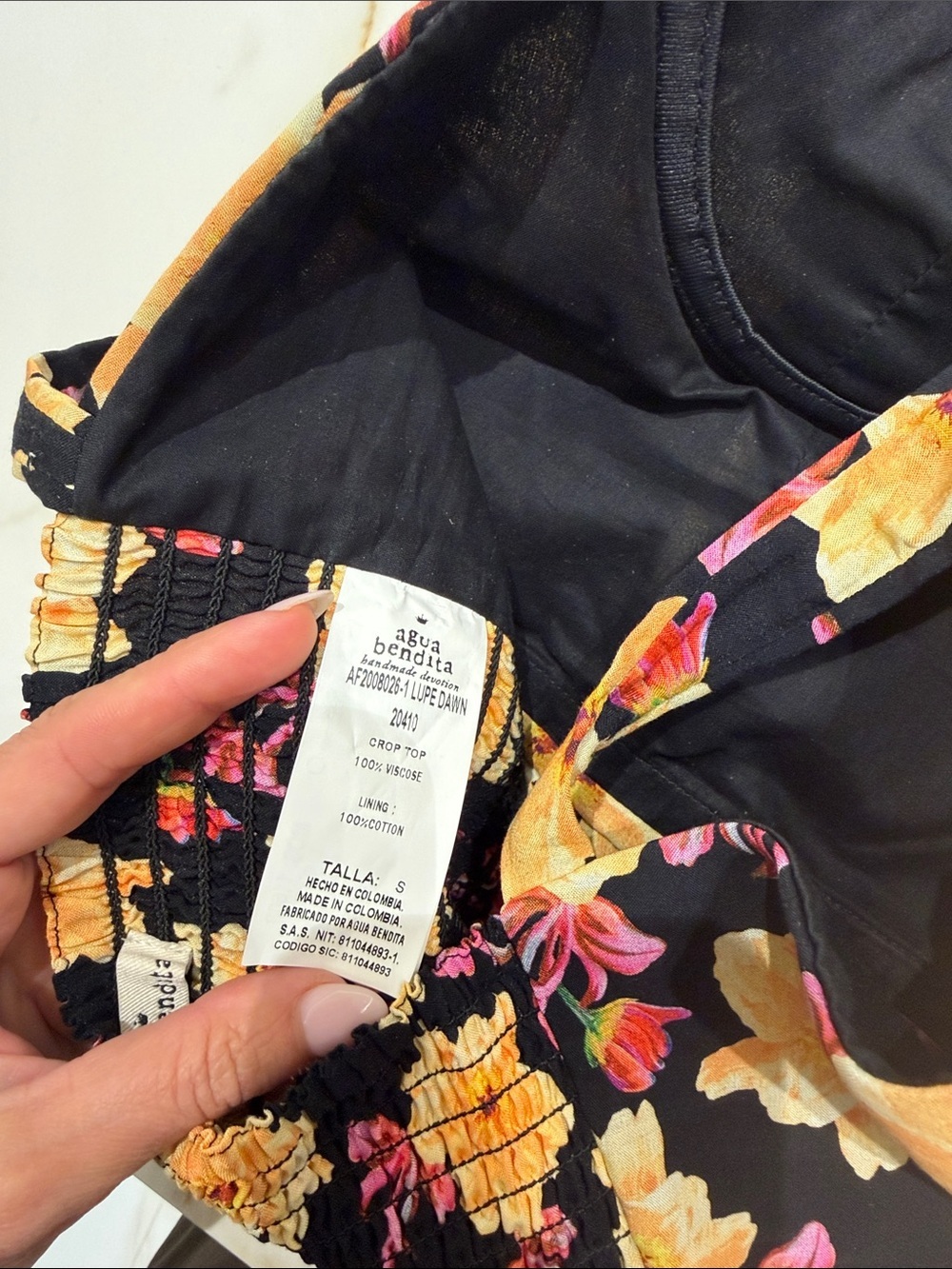 Agua Bendita Floral Black Crop Top & Skirt Set with Yellow Flowers - Picture 6 of 9